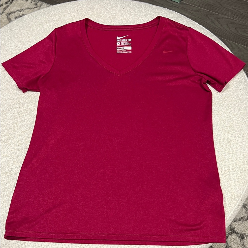 Nike Women's V-Neck Dri-FIT Short Sleeve Tee - Raspberry